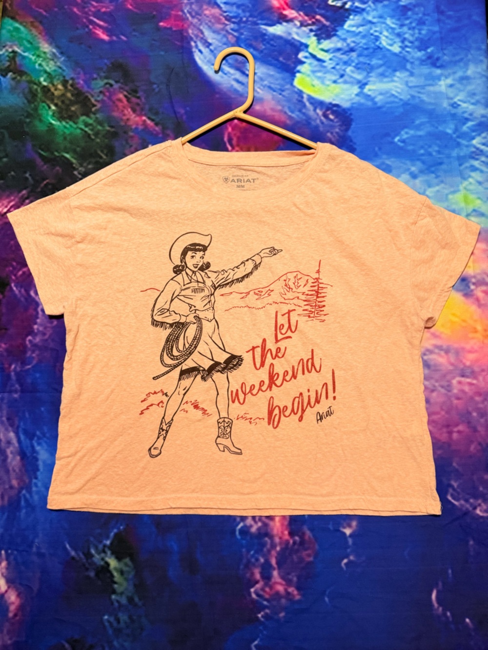Ariat Peachy Pink Graphic Short Sleeve Tee - Weekend Cowgirl Print